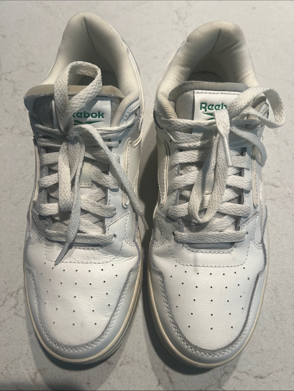 Reebok White Low-Top Athletic Sneakers with Green Logo
